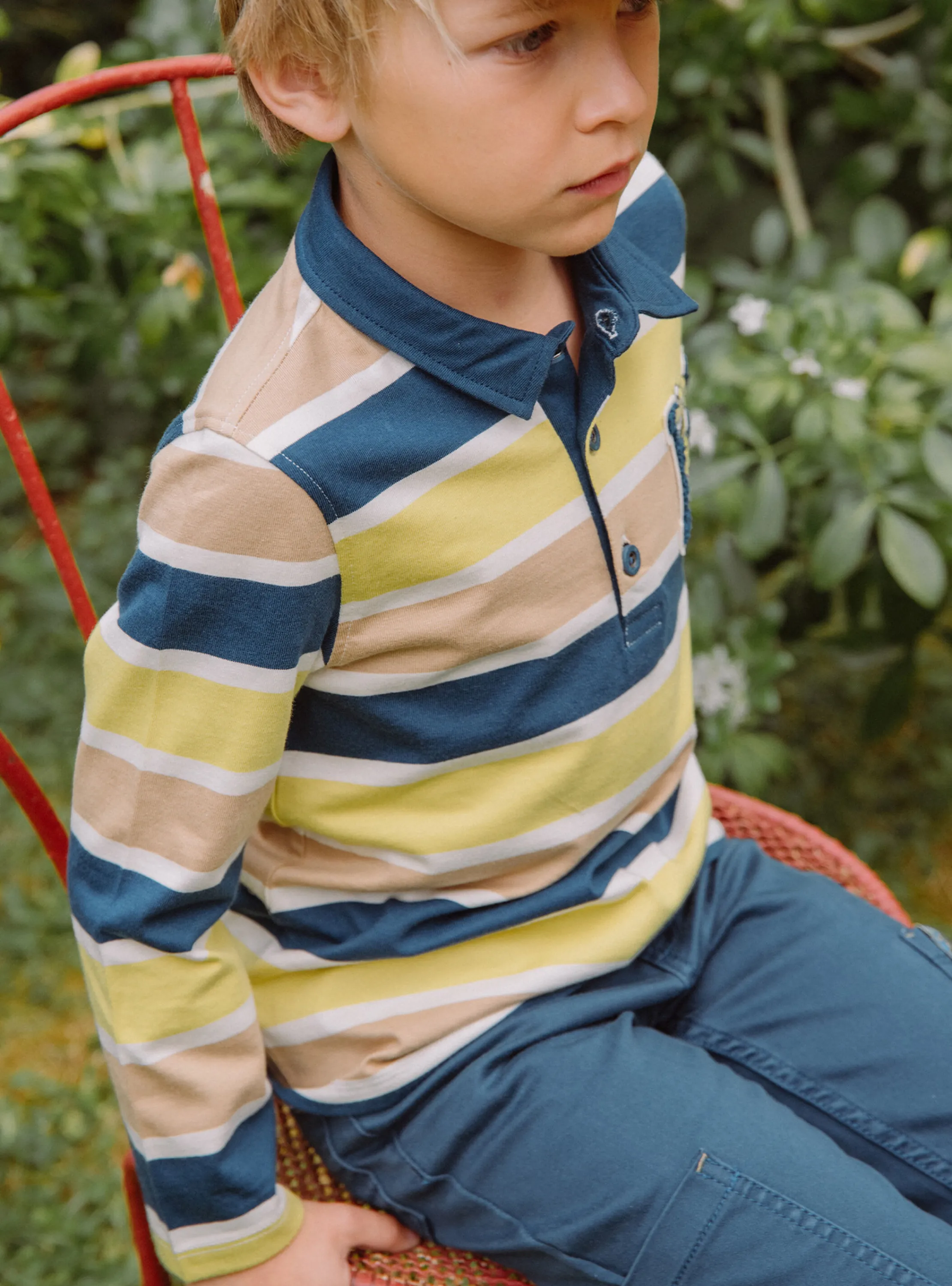 Flash Sale Sergent Major Navy, beige and green striped polo shirt