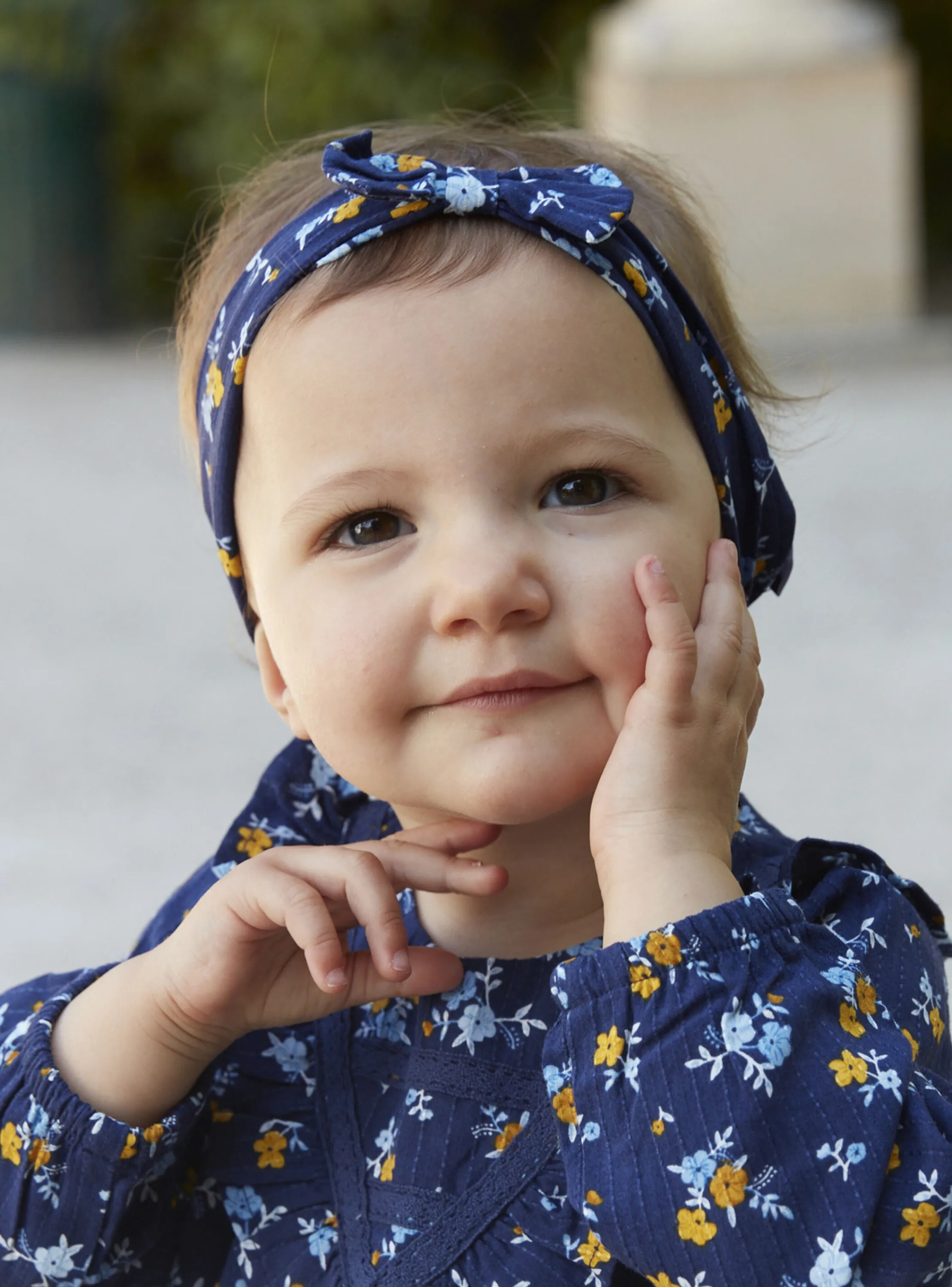 Sale Sergent Major Navy blue bow headband with floral print