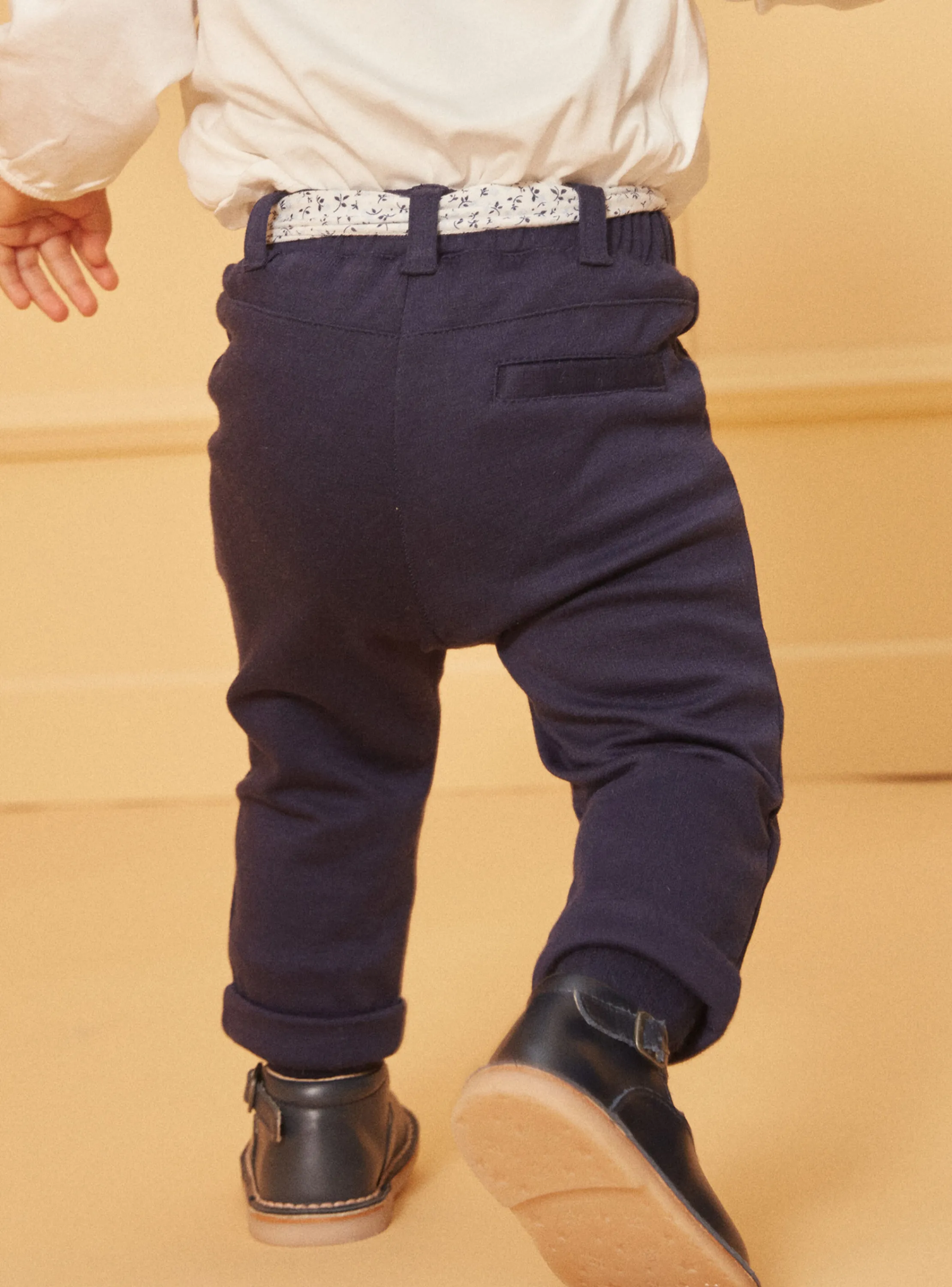 Online Sergent Major Navy blue pants with floral print belt