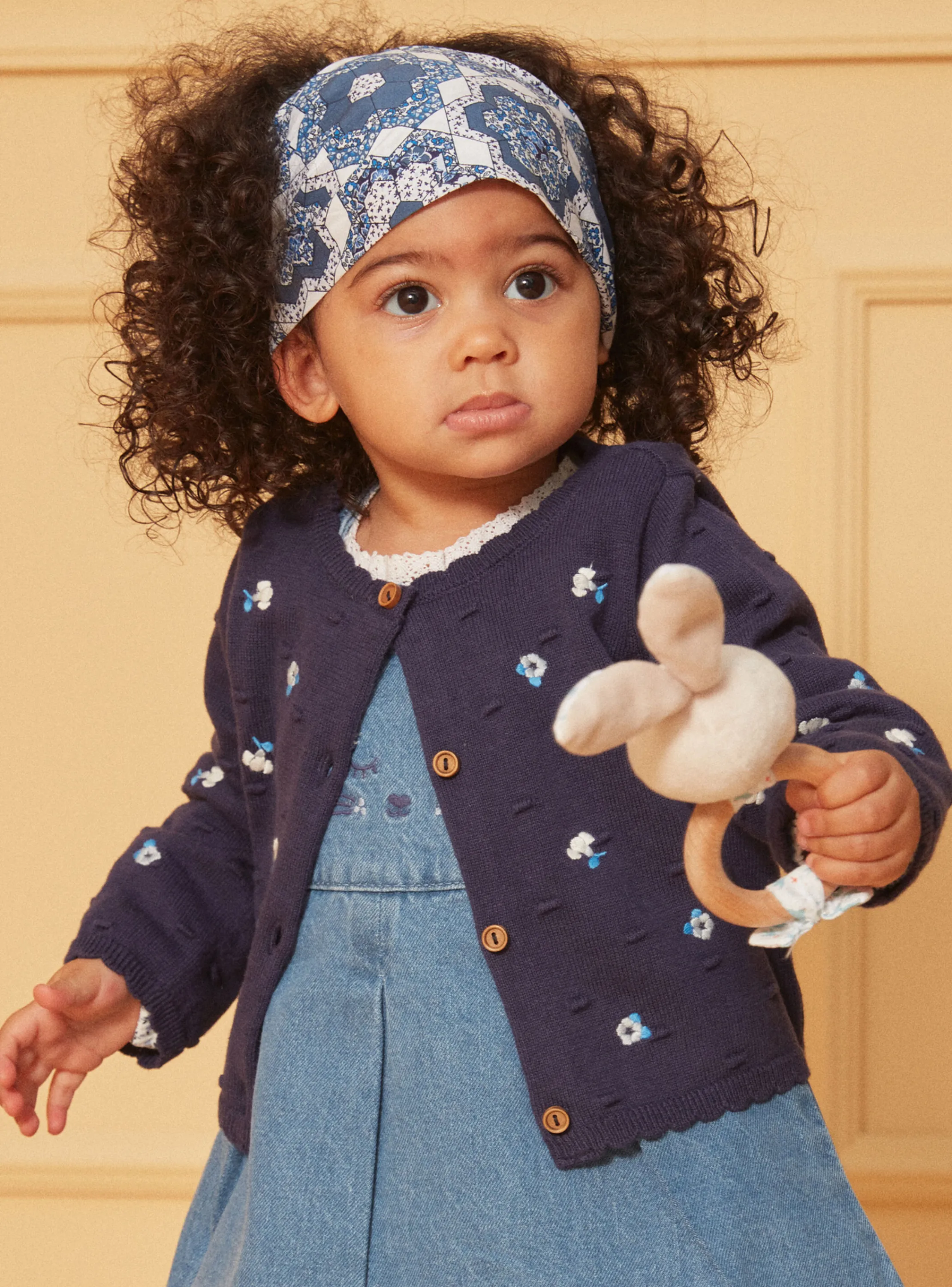 New Sergent Major Navy blue textured cardigan with embroidered flowers