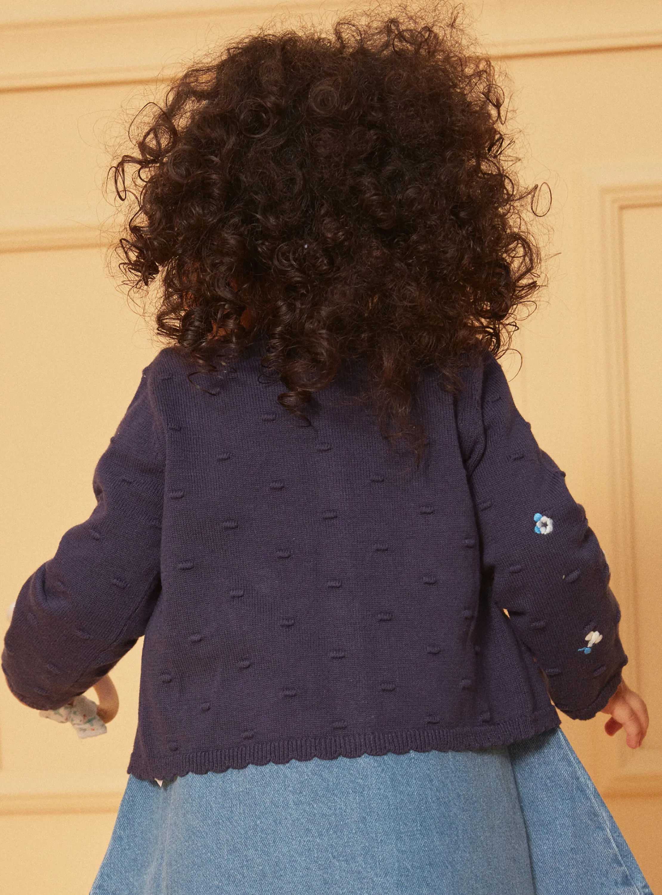 New Sergent Major Navy blue textured cardigan with embroidered flowers