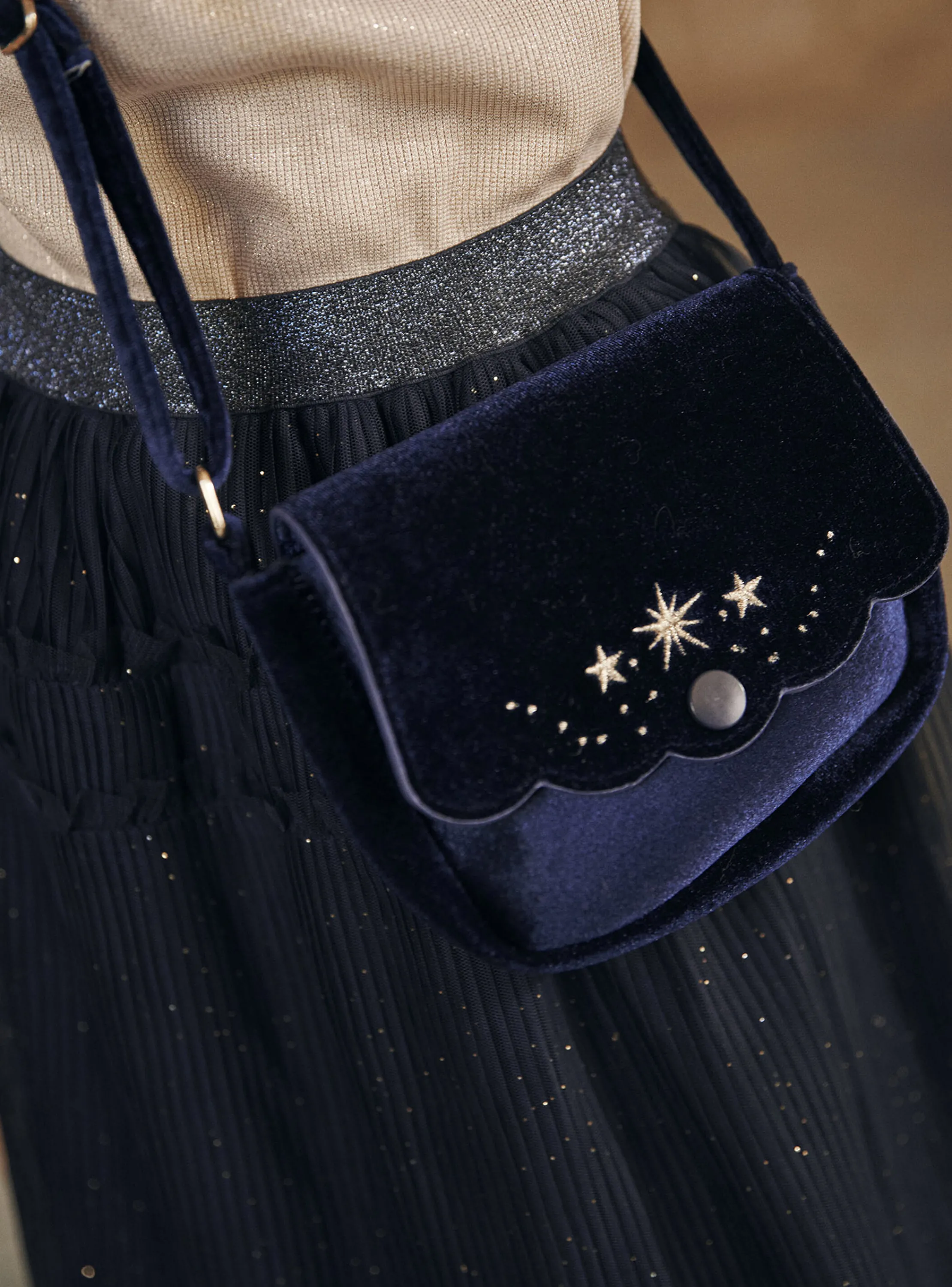 Discount Sergent Major Navy blue velvet shoulder bag
