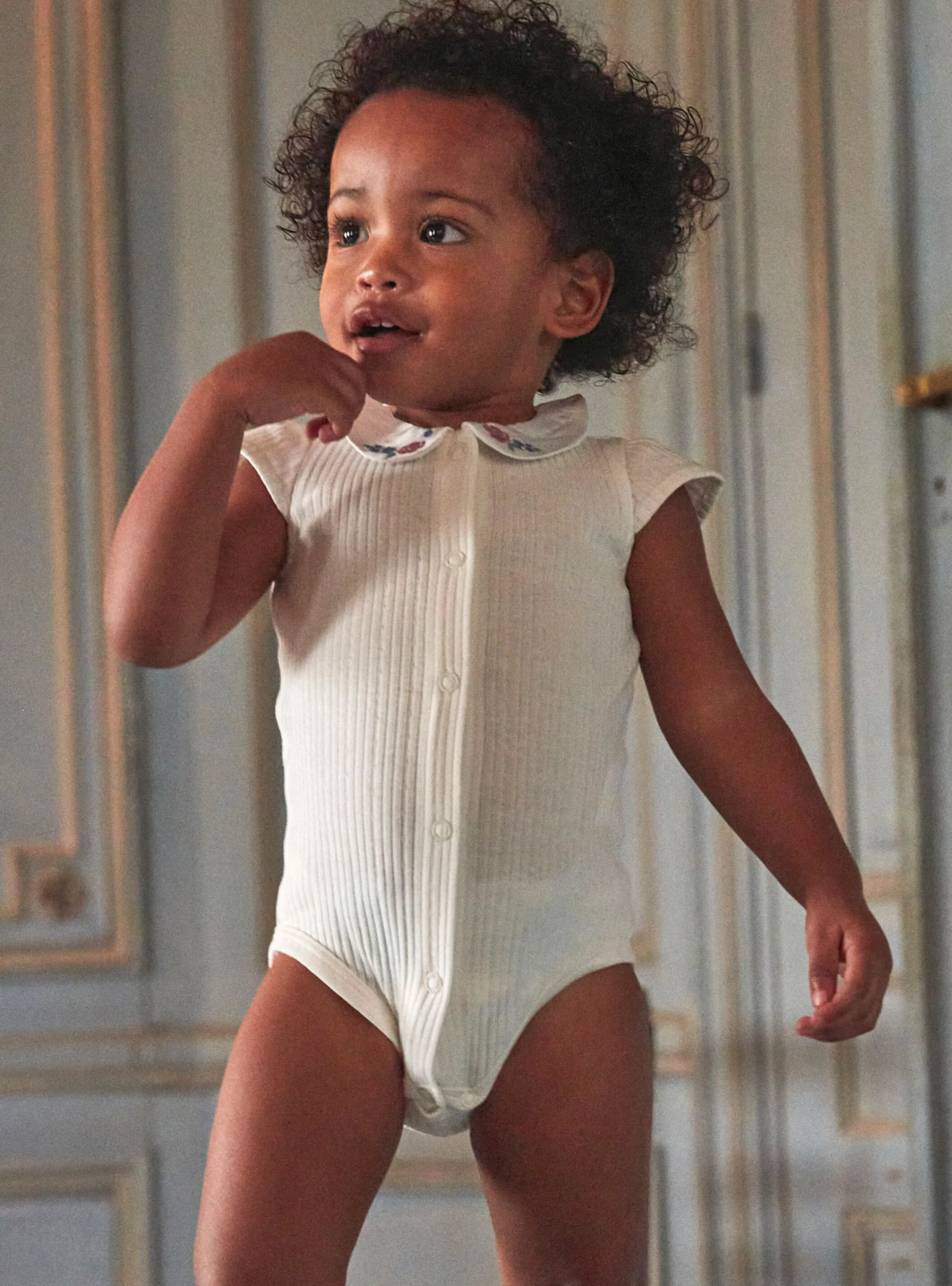 Shop Sergent Major Off-white bodysuit with an embroidered collar