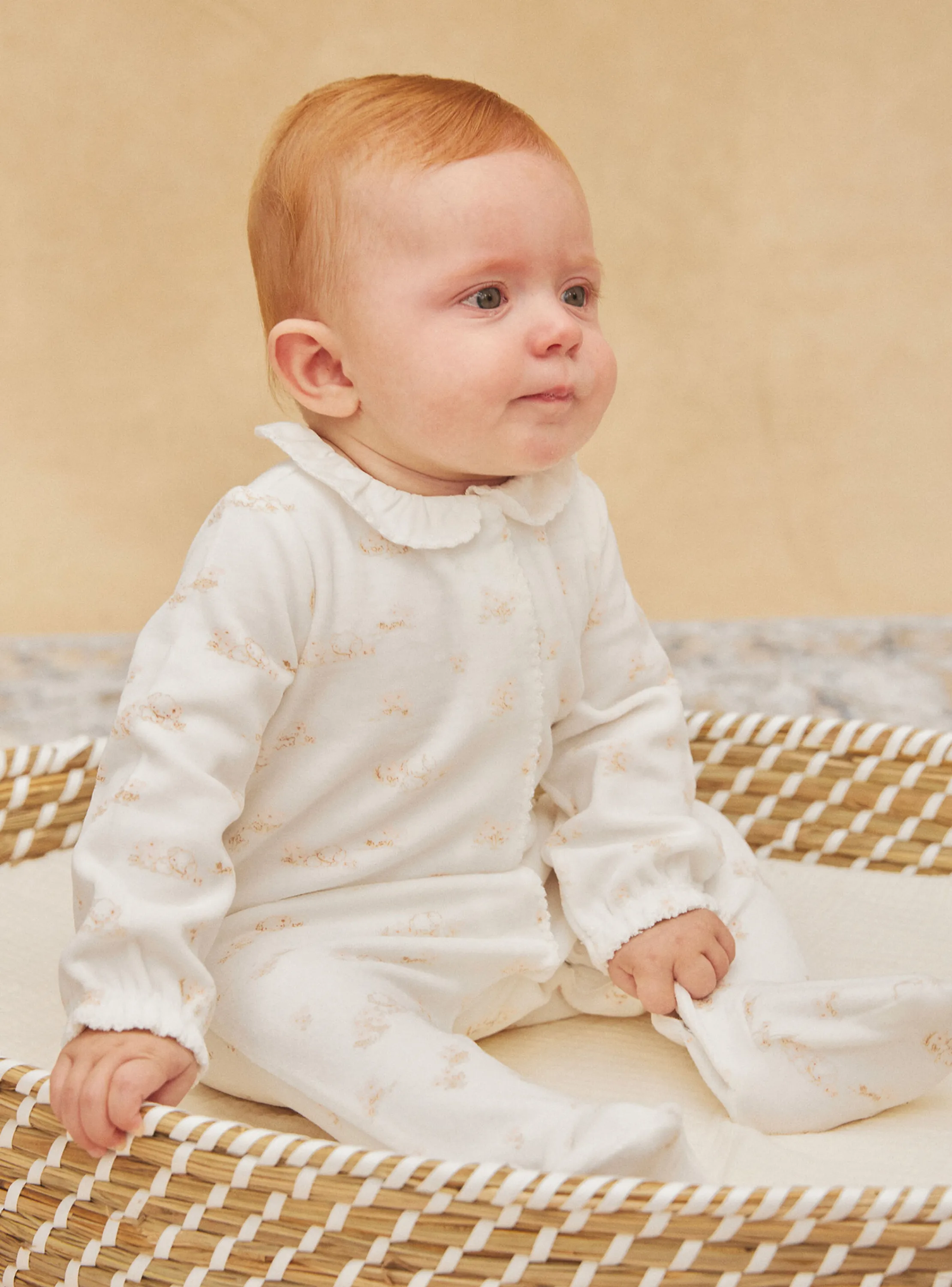 New Sergent Major Off-white velvet romper with flower and dog print