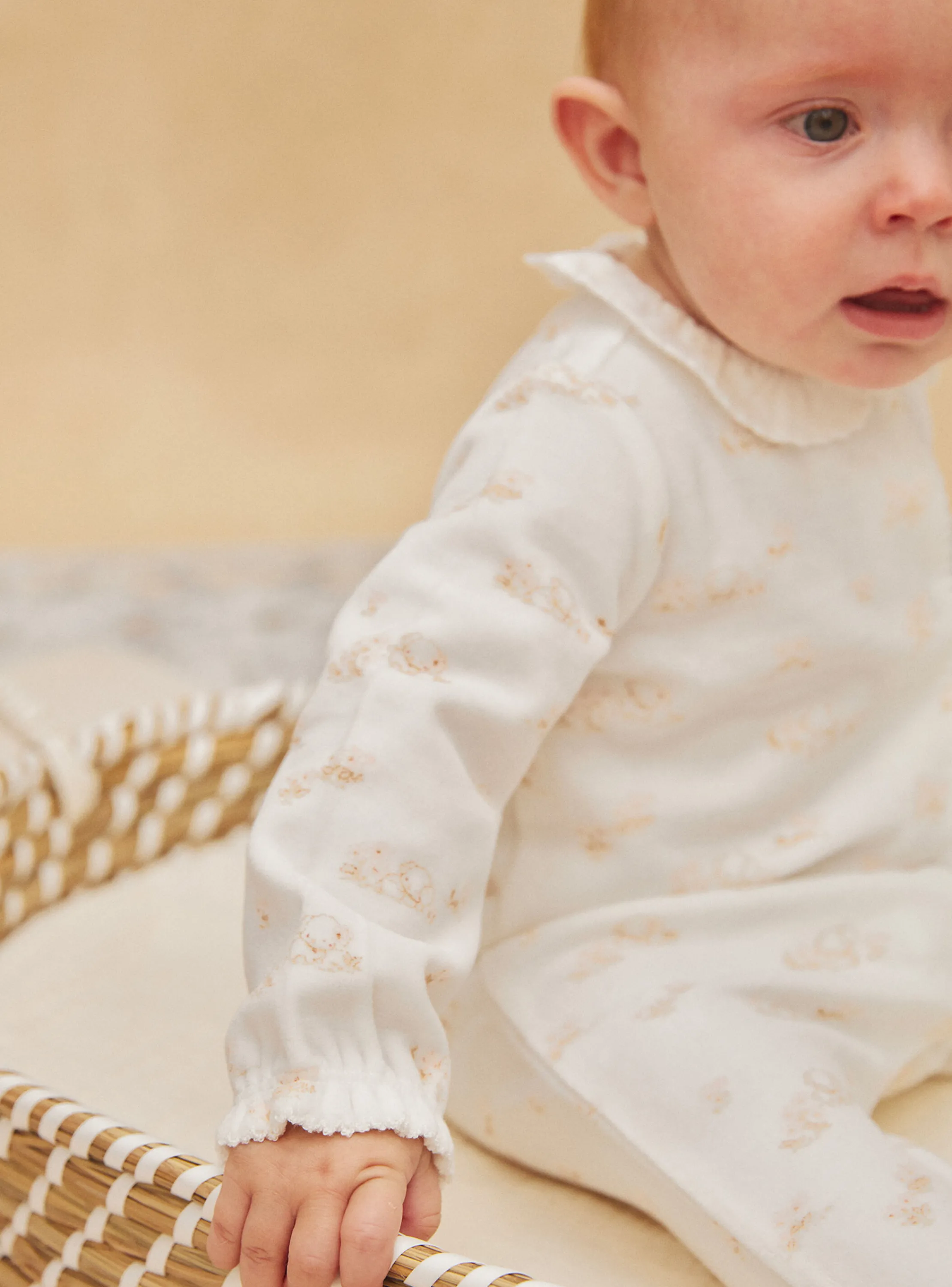 New Sergent Major Off-white velvet romper with flower and dog print