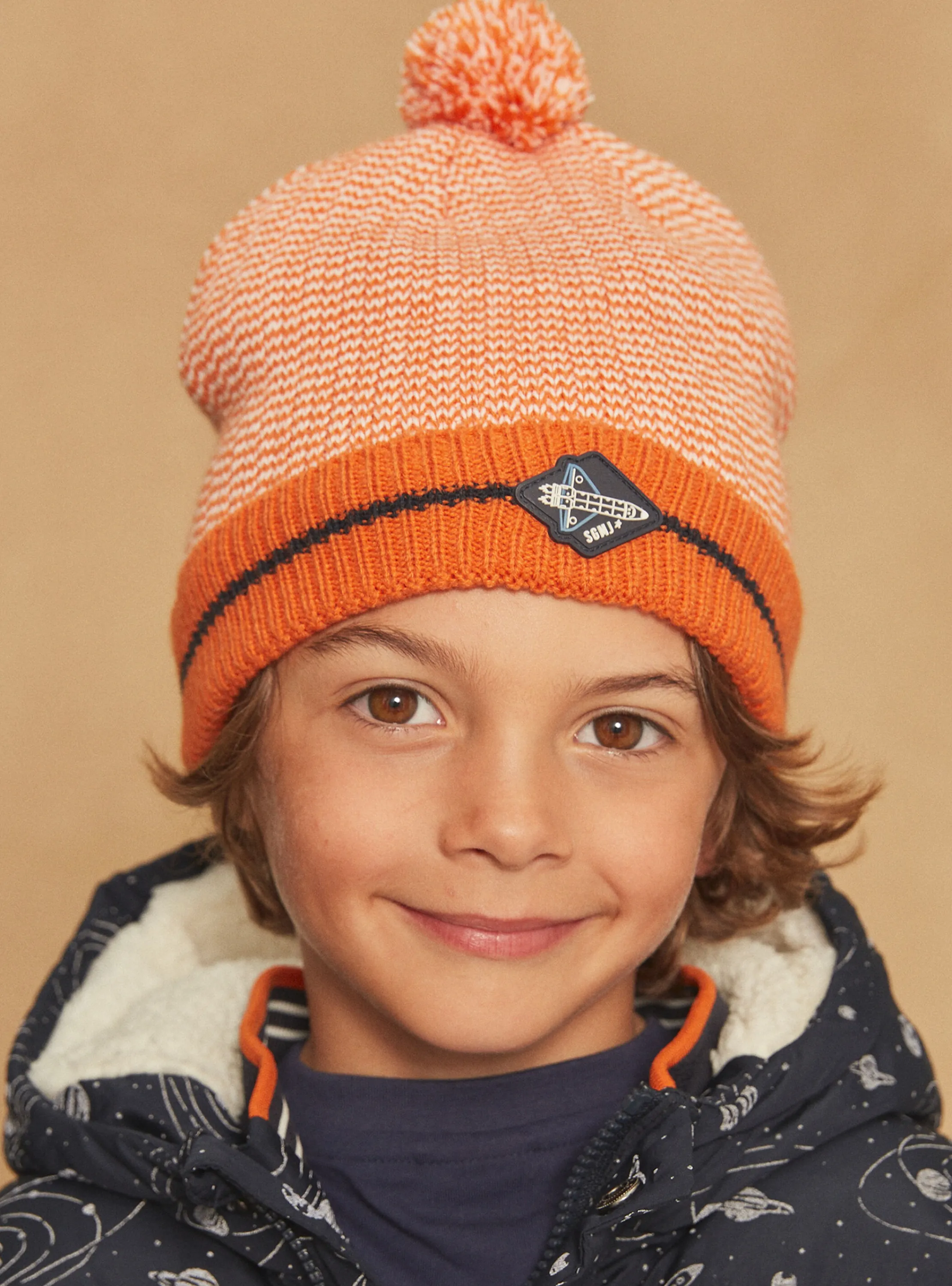 New Sergent Major Orange knitted pompom hat
