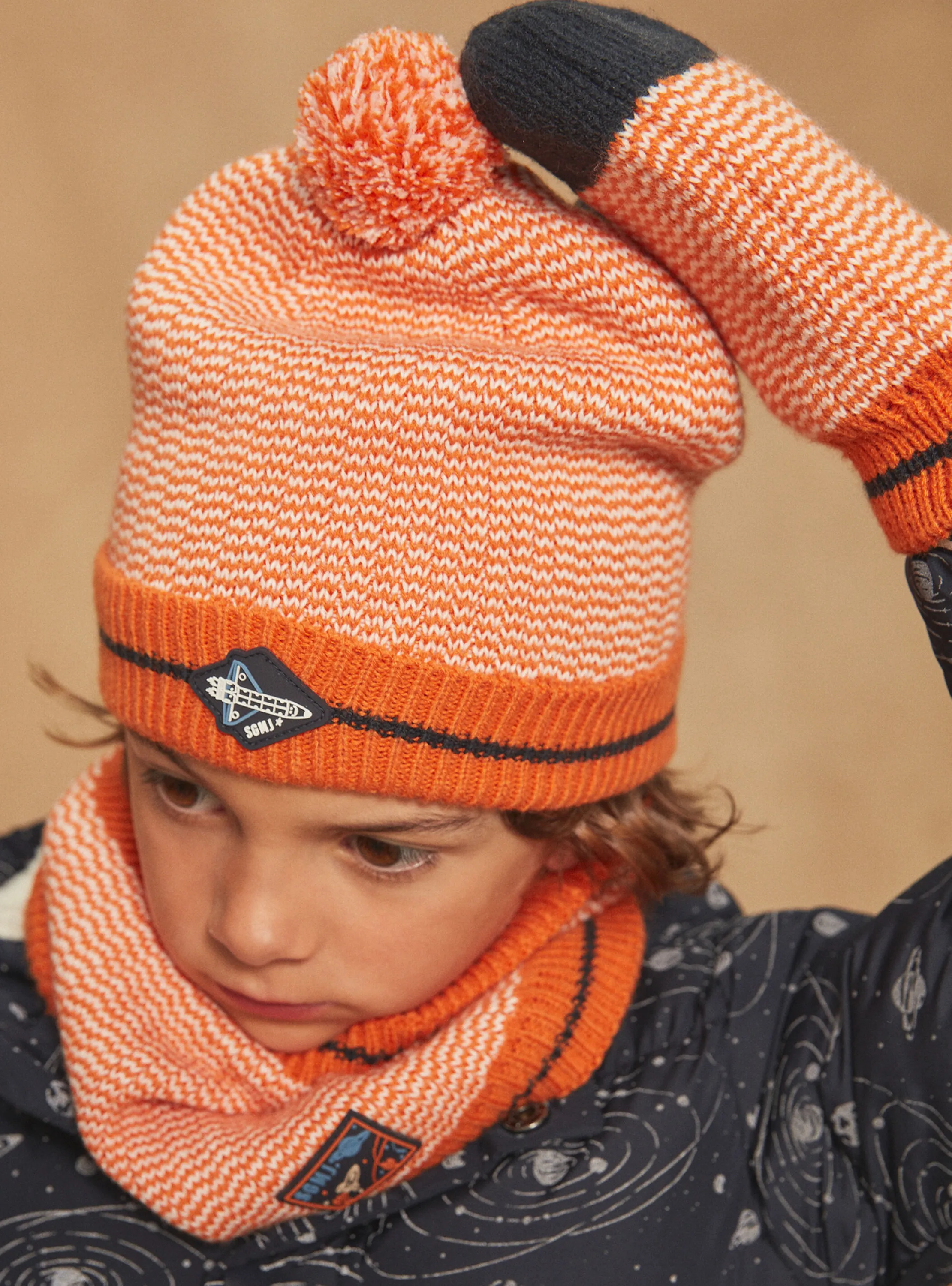 New Sergent Major Orange knitted pompom hat