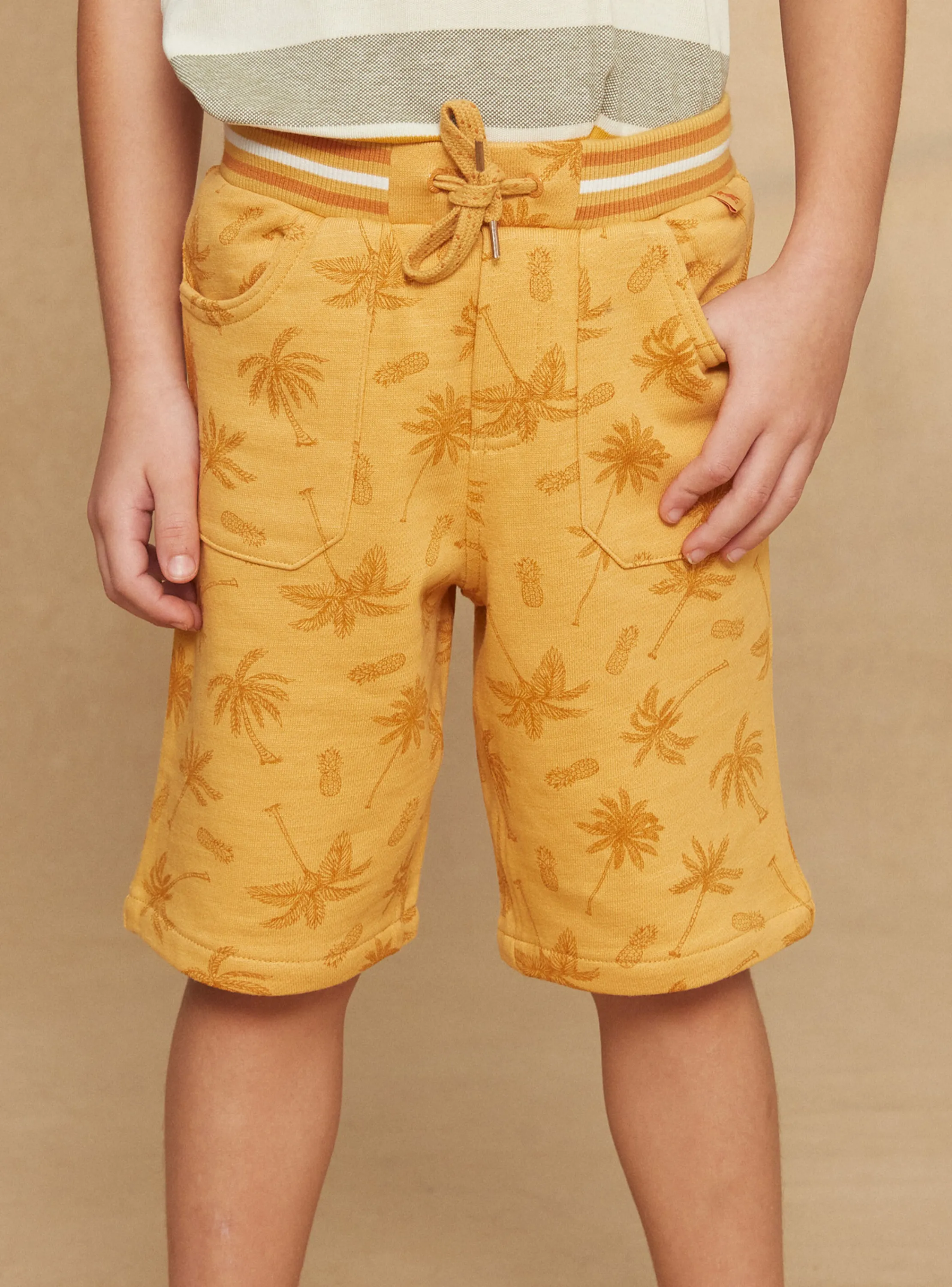 Best Sale Sergent Major Orange palm-tree print fleece bermuda shorts