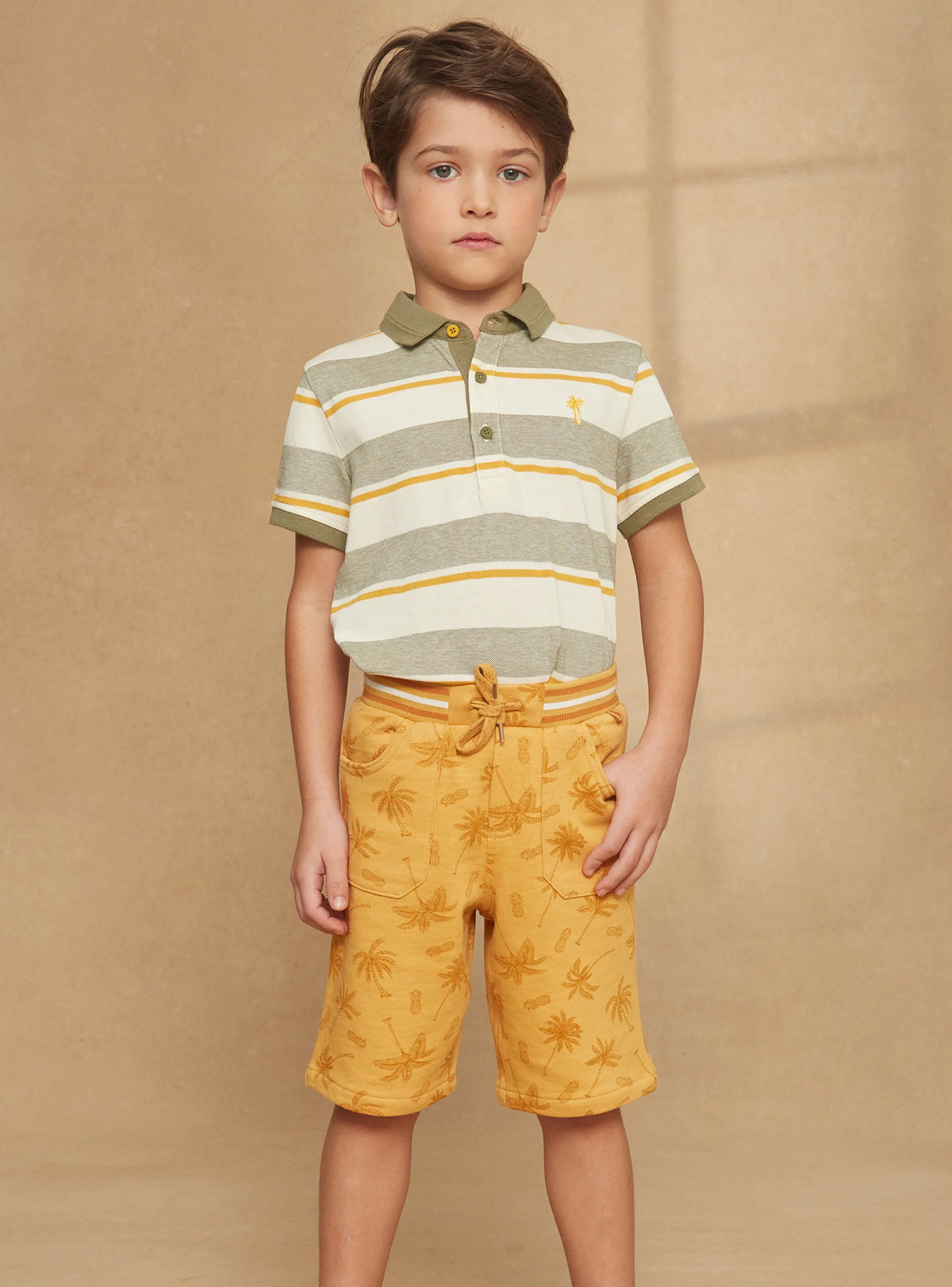 Best Sale Sergent Major Orange palm-tree print fleece bermuda shorts
