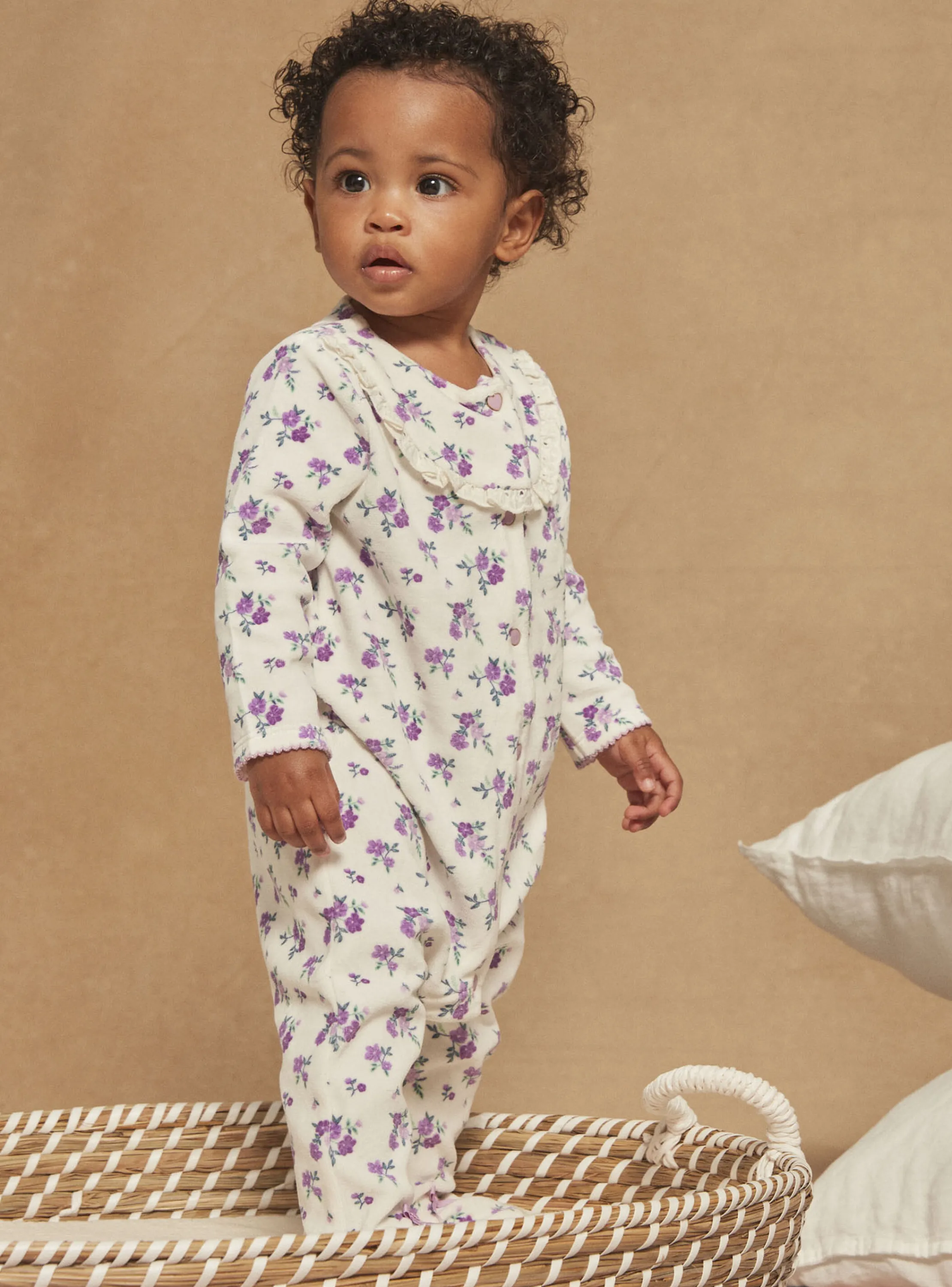 Cheap Sergent Major Purple velvet romper with floral print