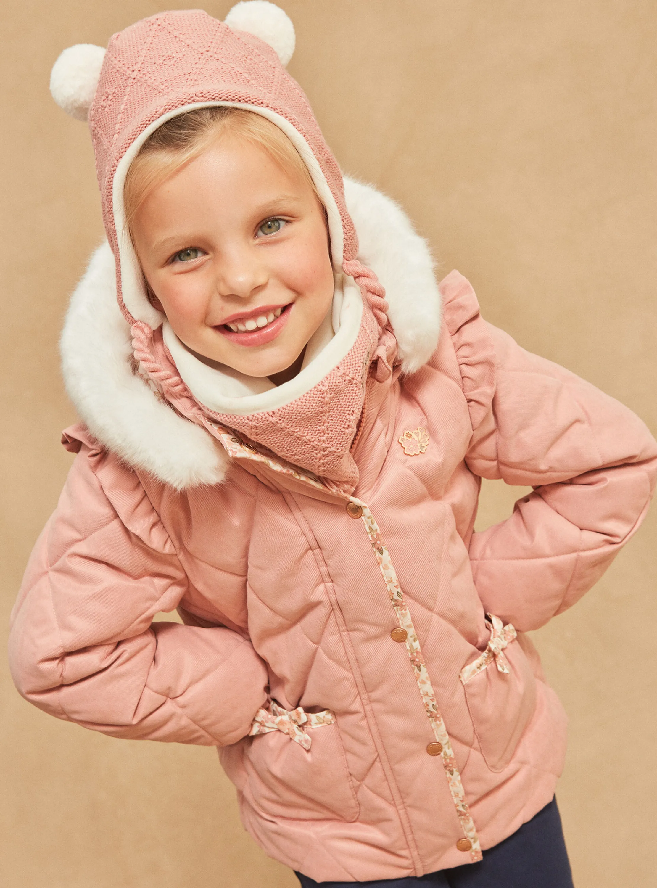 Best Sergent Major Quilted pink parka with hood