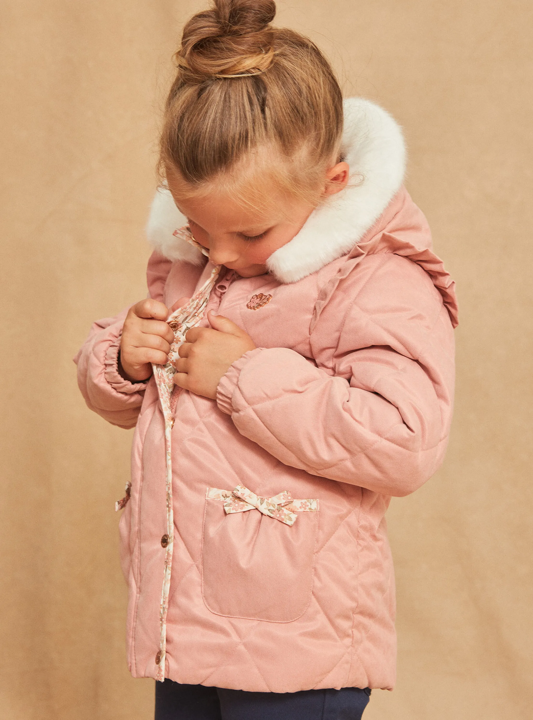 Best Sergent Major Quilted pink parka with hood