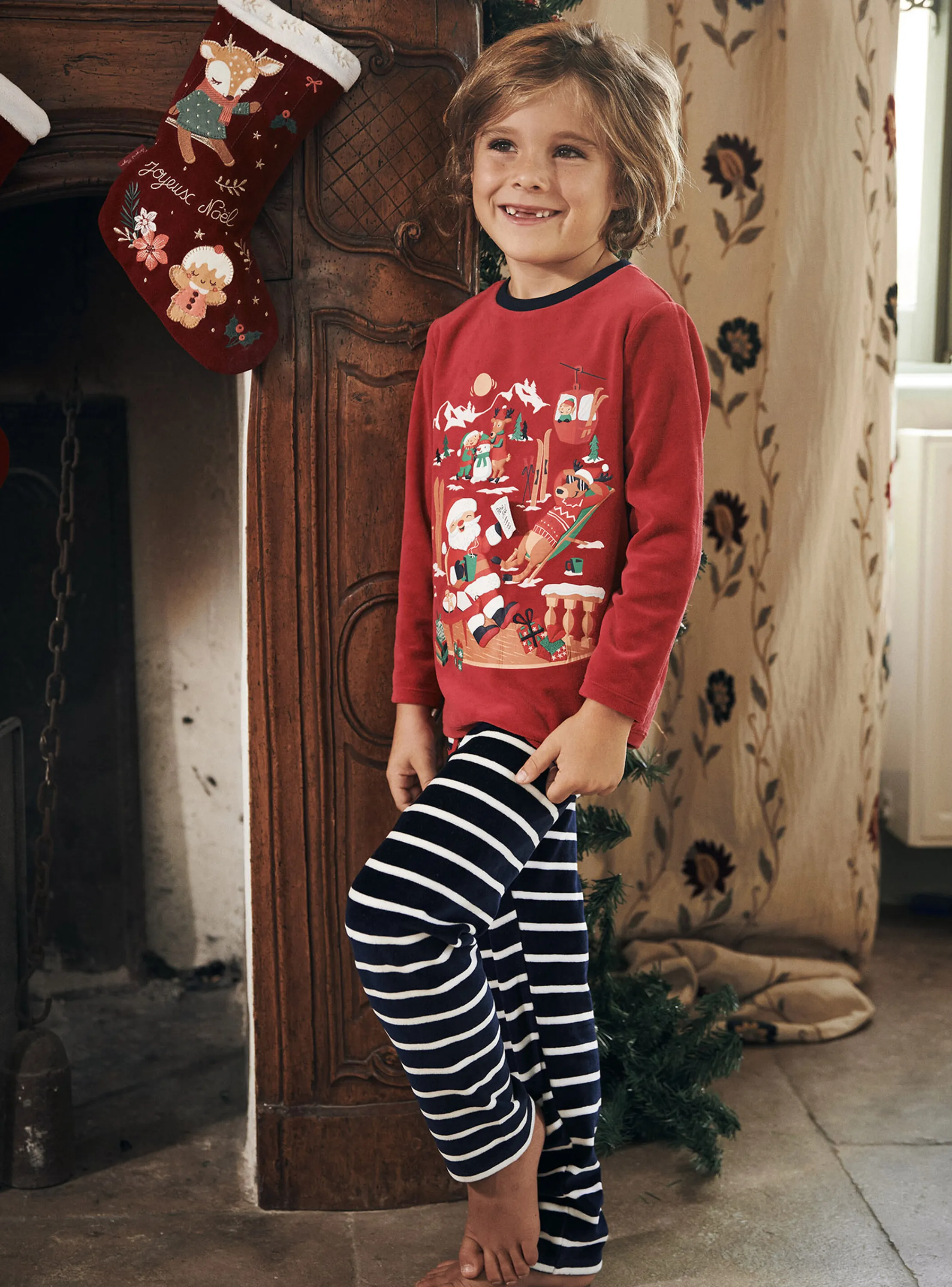 Shop Sergent Major Red and navy velvet Christmas pyjama set