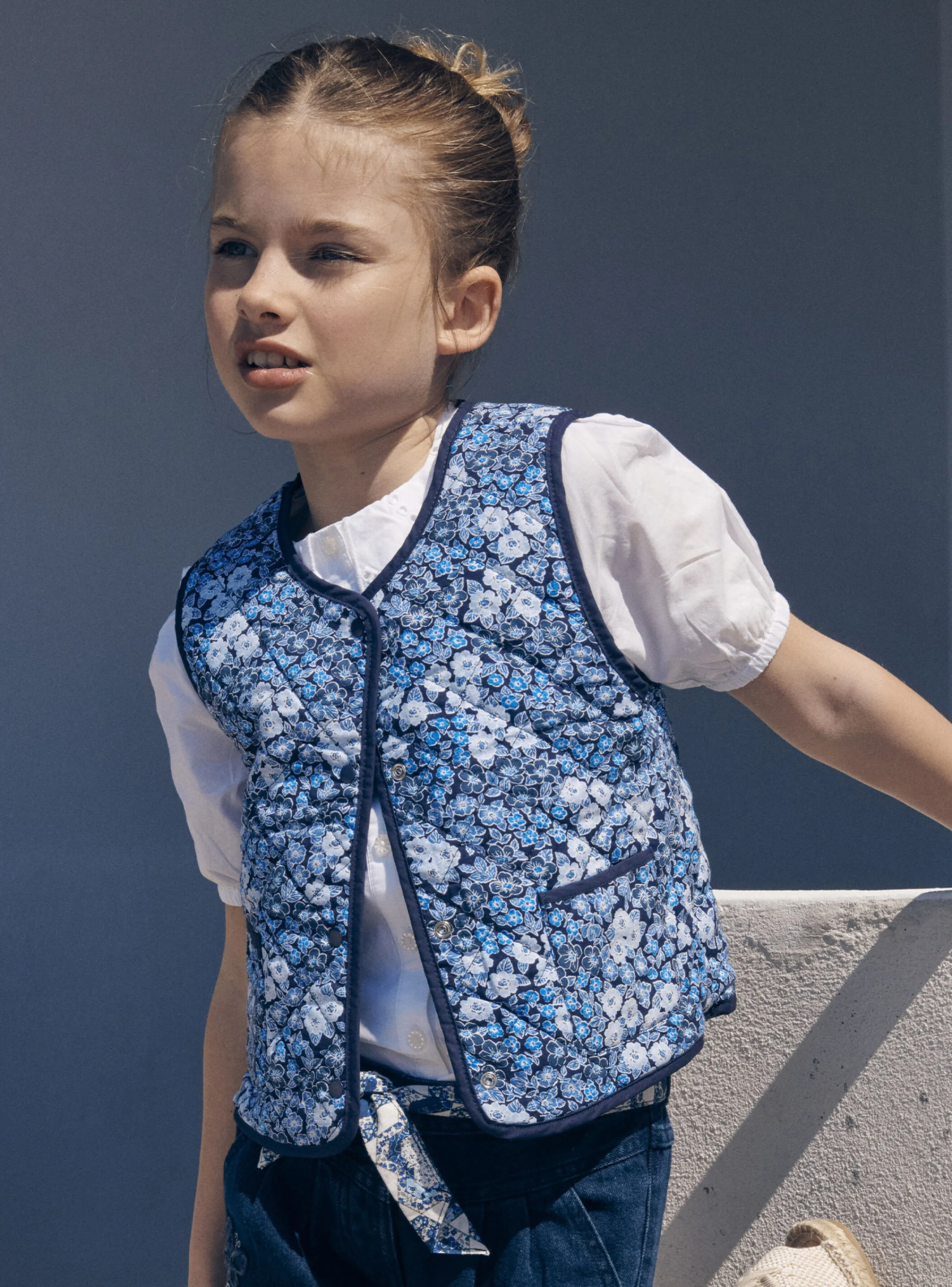Best Sale Sergent Major Reversible, quilted blue and white sleeveless cardigan