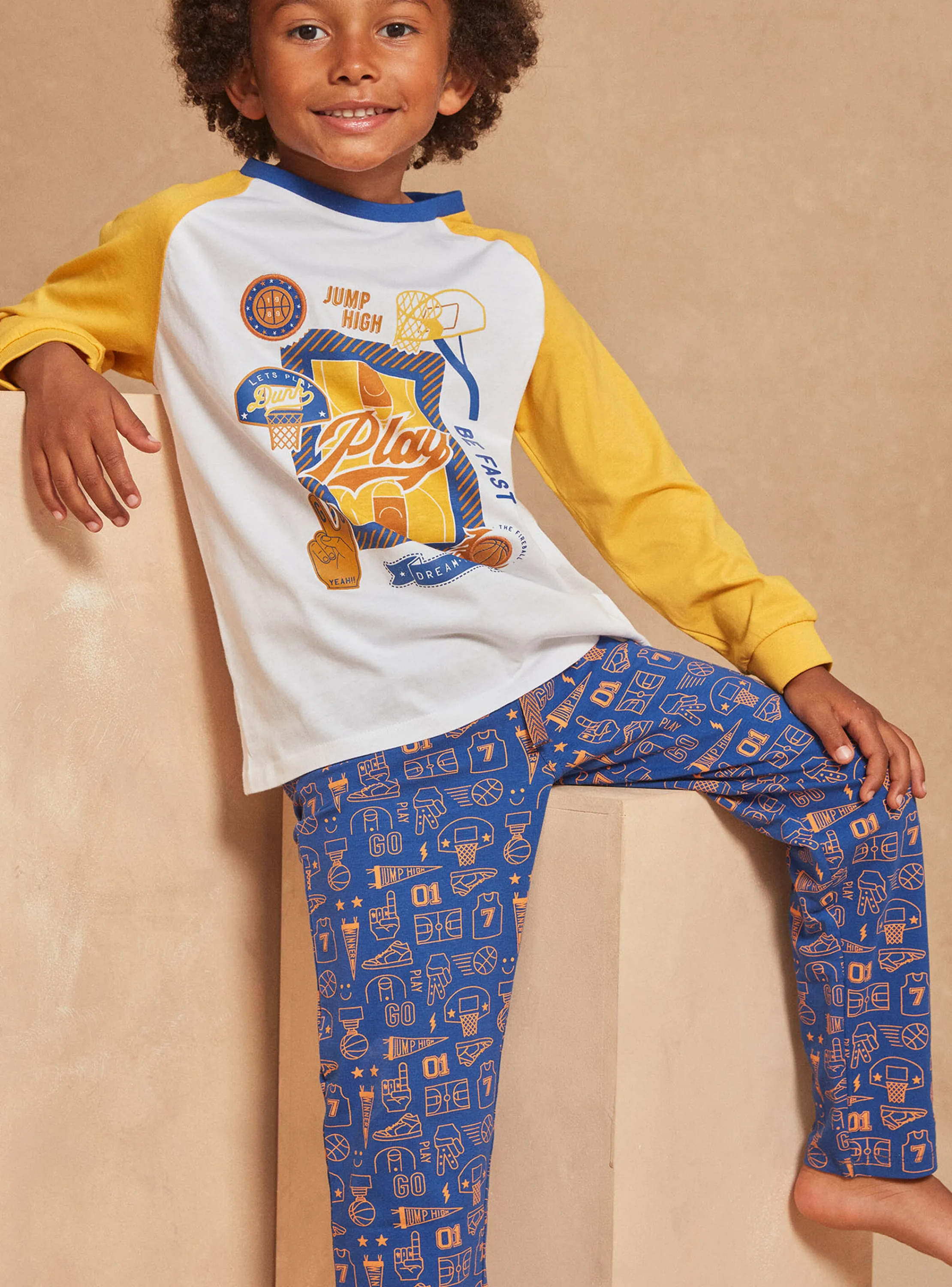 Shop Sergent Major Royal blue and yellow jersey pyjamas