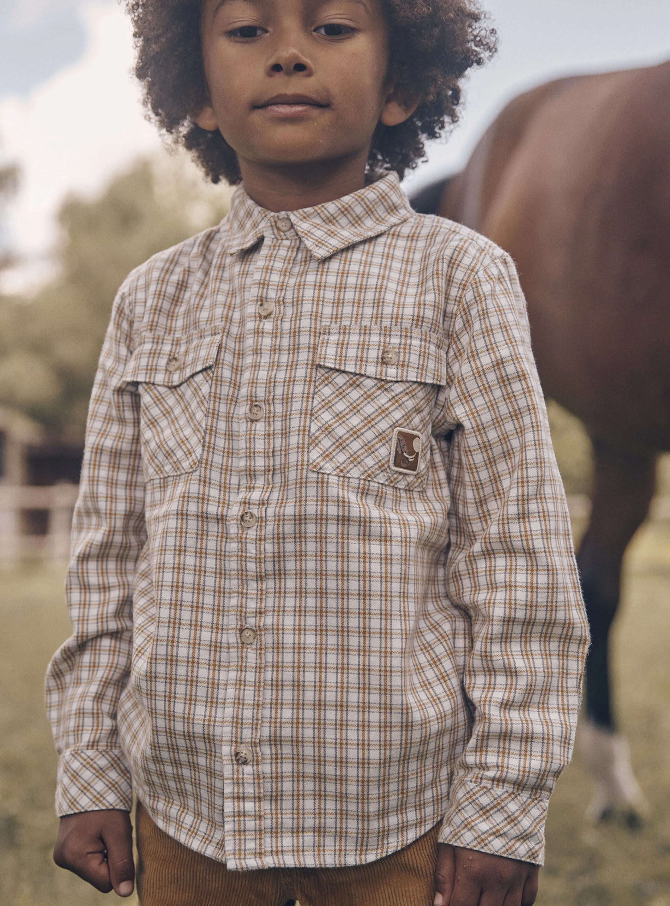 Outlet Sergent Major Sand plaid shirt