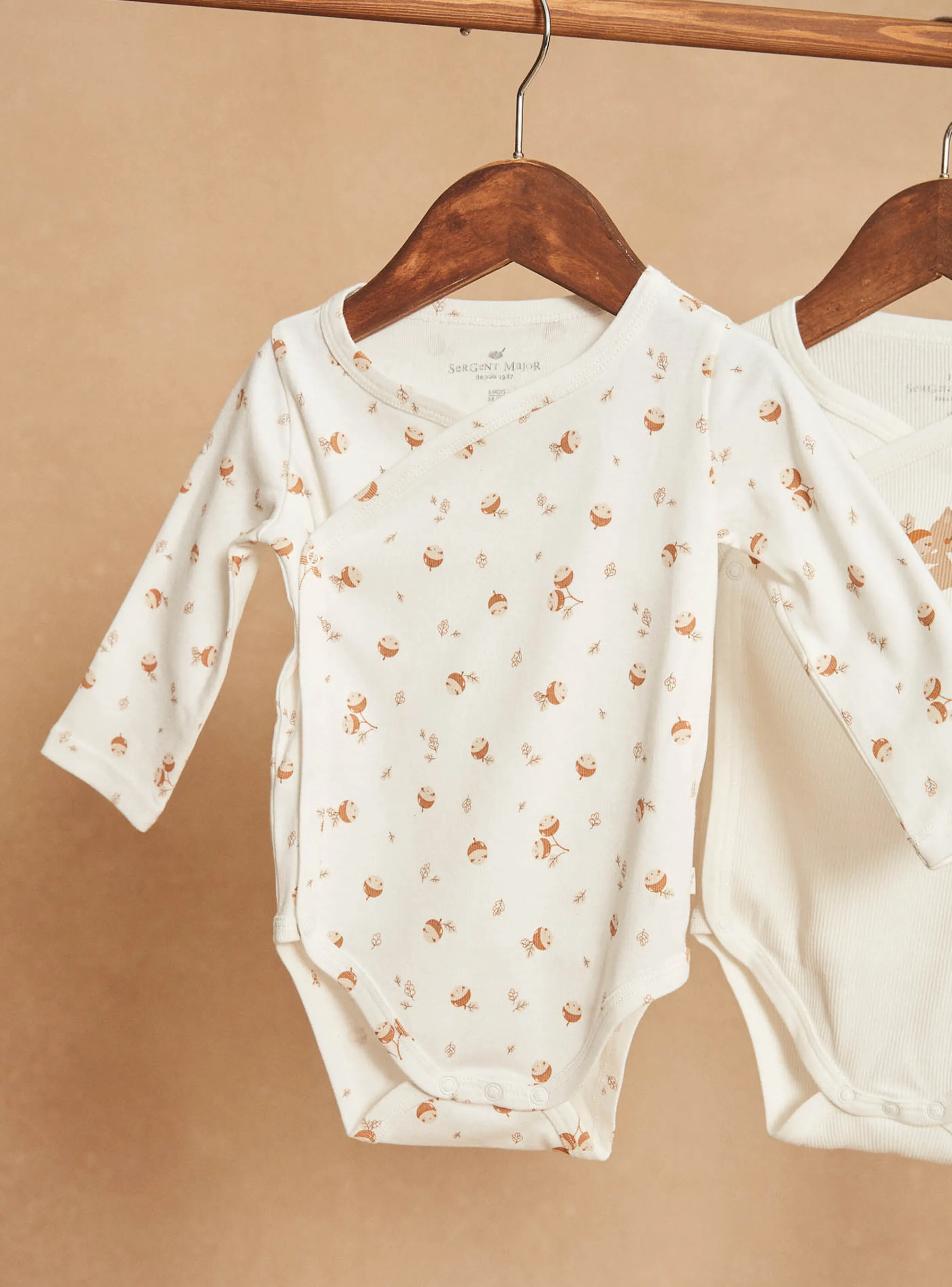 Hot Sergent Major Set of 2 ecru organic cotton ribbed bodysuits