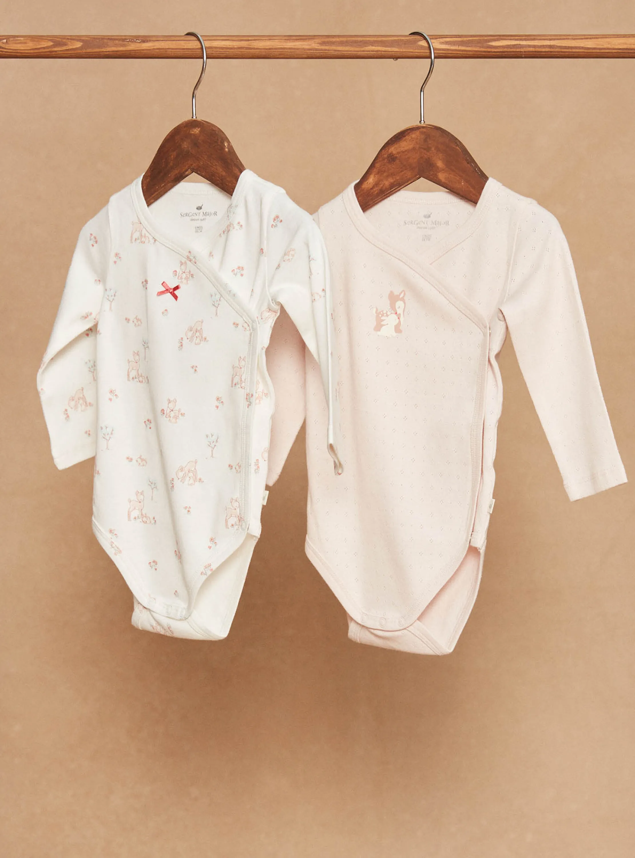 Flash Sale Sergent Major Set of 2 pink and ecru organic cotton bodysuits
