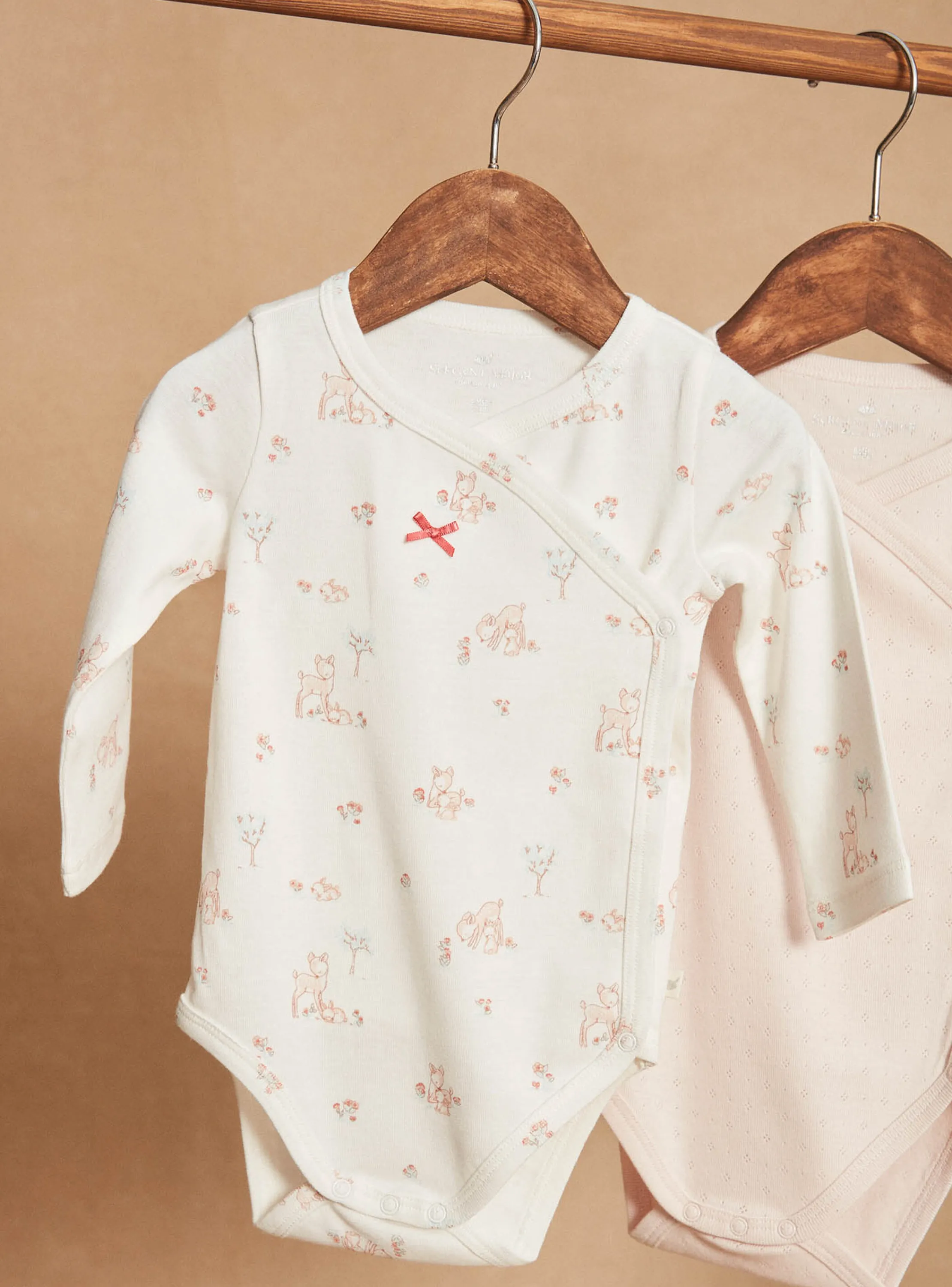 Flash Sale Sergent Major Set of 2 pink and ecru organic cotton bodysuits