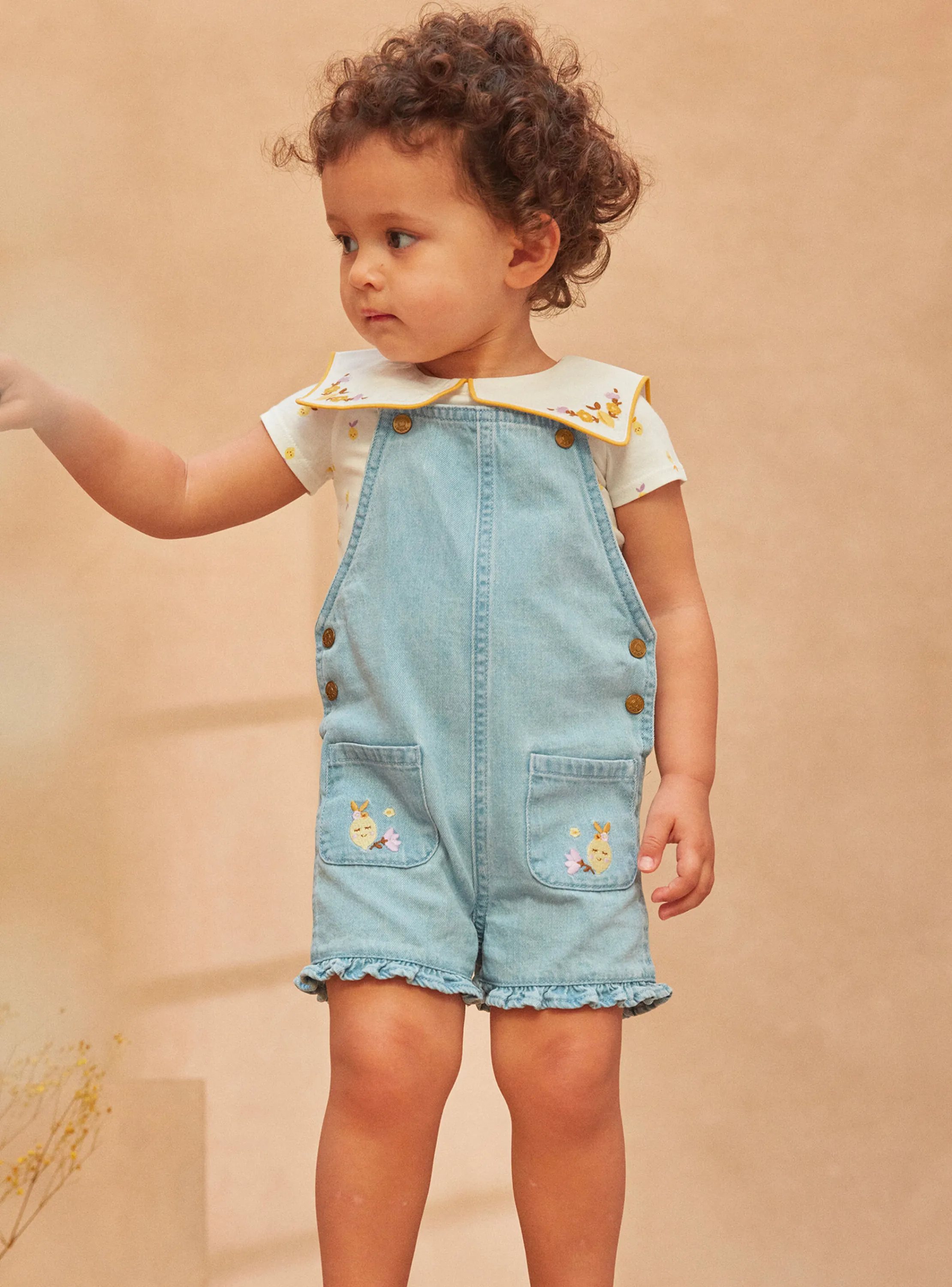 Sale Sergent Major Short denim dungarees with embroidery