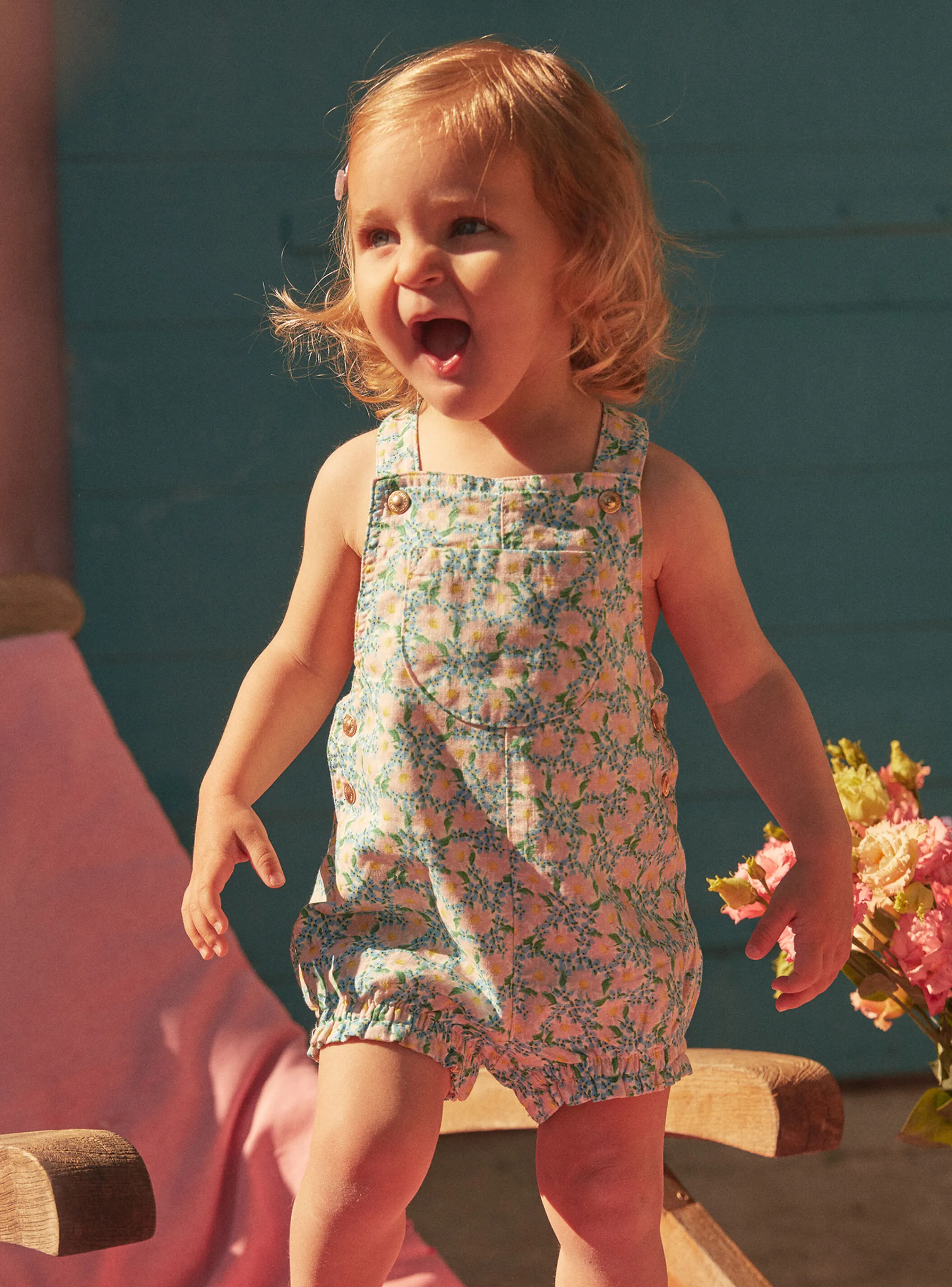 Flash Sale Sergent Major Short ecru and blue floral print dungarees