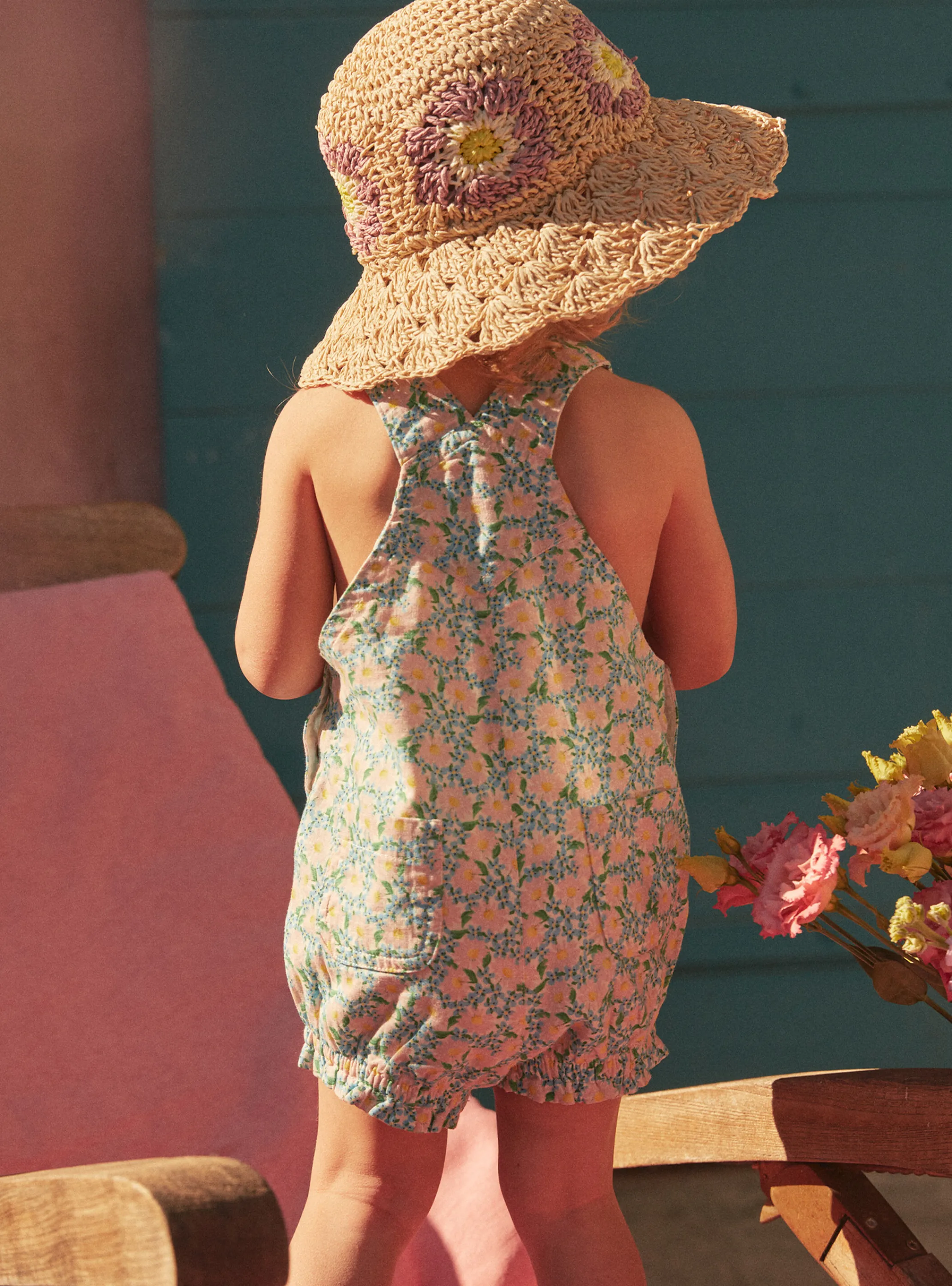 Flash Sale Sergent Major Short ecru and blue floral print dungarees