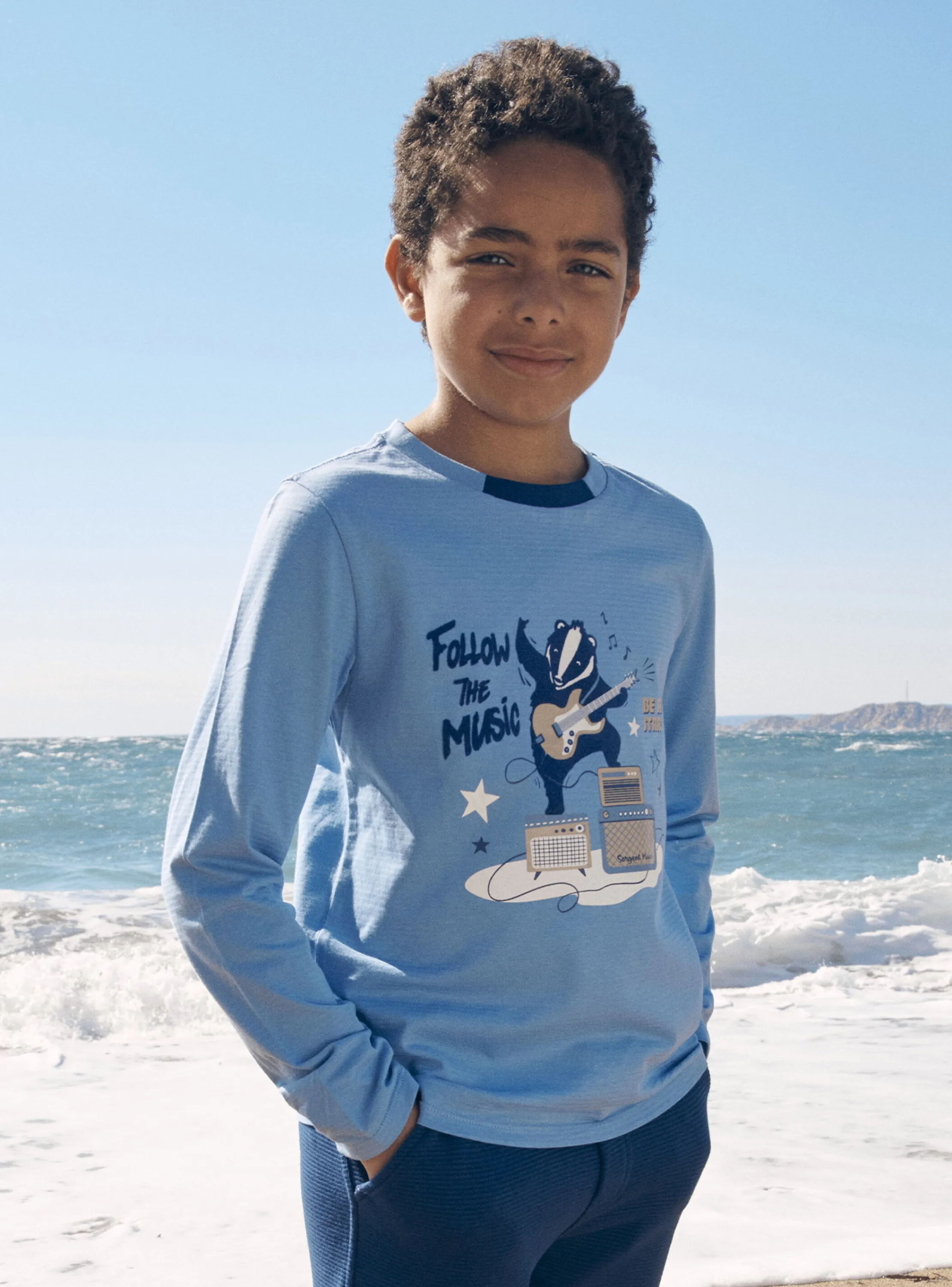 Best Sergent Major Sky-blue jersey T-shirt with guitar badger motif