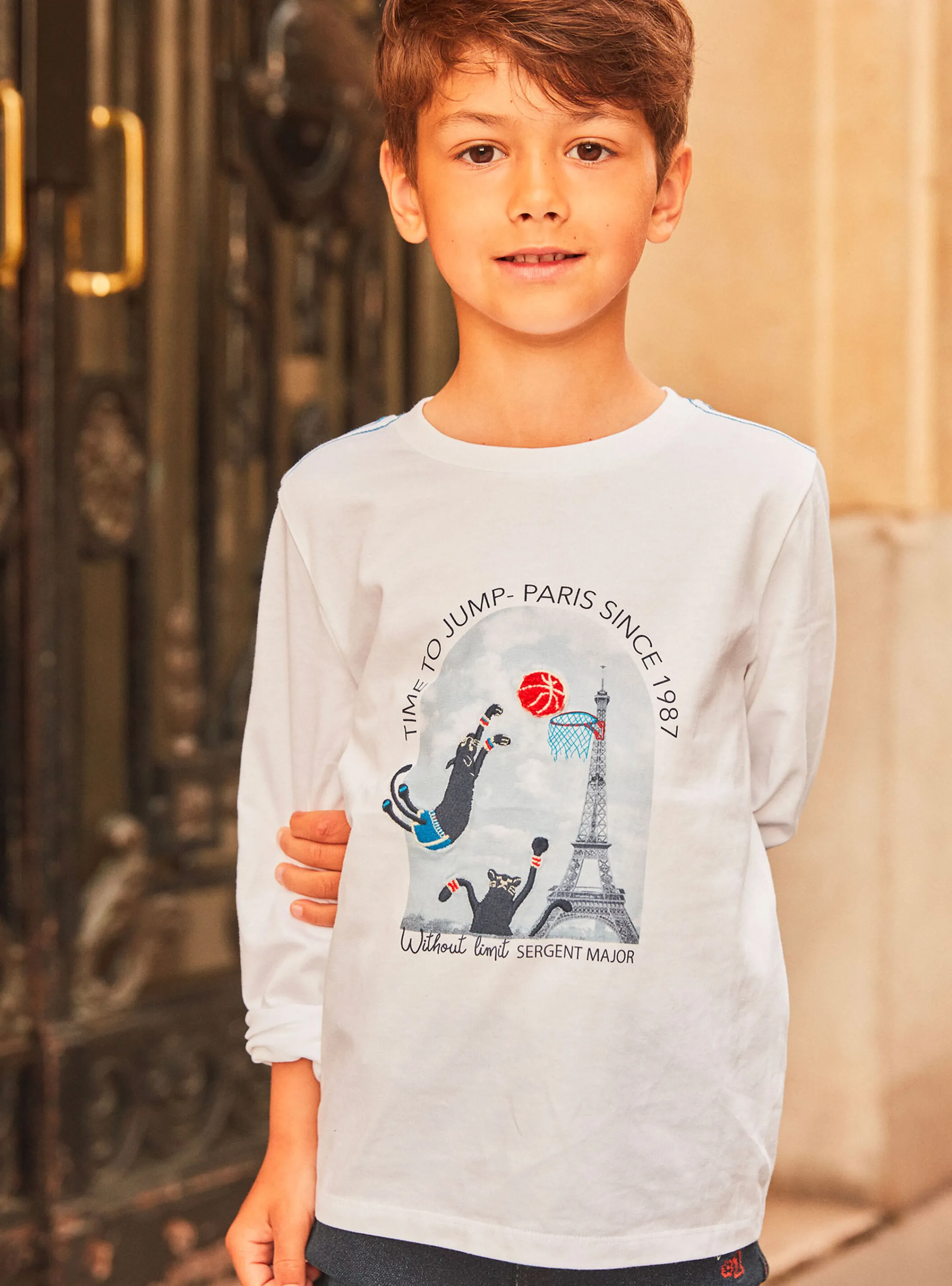 Best Sergent Major White T-shirt with basket-weave pattern in Paris