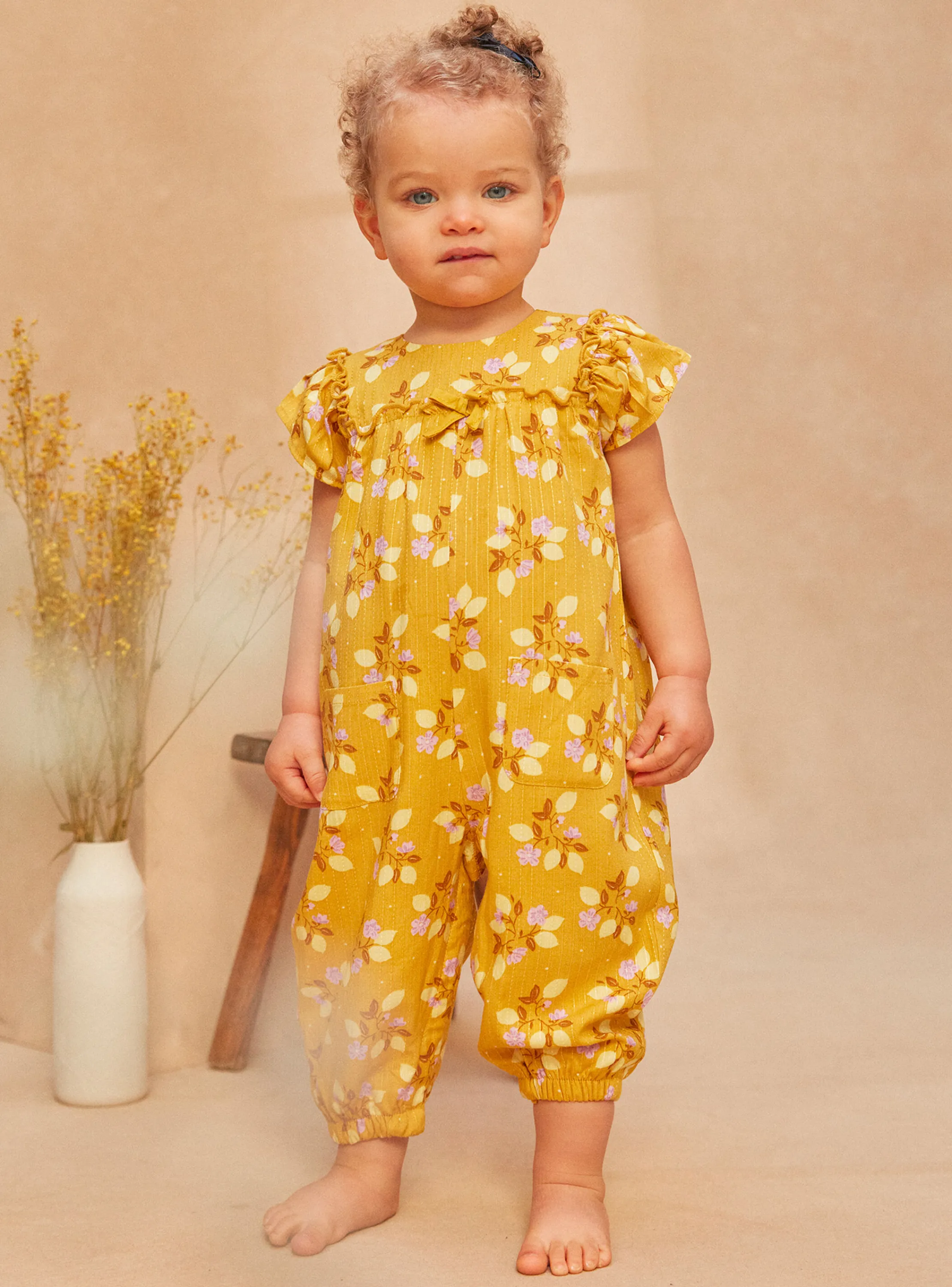 Cheap Sergent Major Yellow jumpsuit with a nature-inspired print